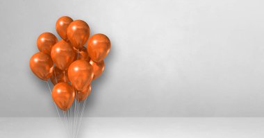 Beyaz arka planda turuncu balonlar. Yatay pankart. 3B illüstrasyon oluşturucu