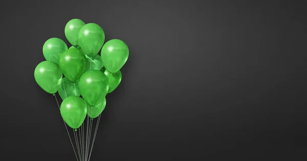 Manojo Globos Verdes Sobre Fondo Pared Negro Banner Horizontal Renderizado — Foto de Stock