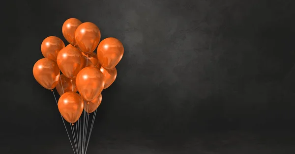 Orange Balloons Bunch Black Wall Background Horizontal Banner Illustration Render — Stock Photo, Image