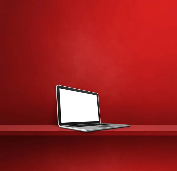 Laptop Roten Regal Quadratischer Hintergrund Illustration — Stockfoto