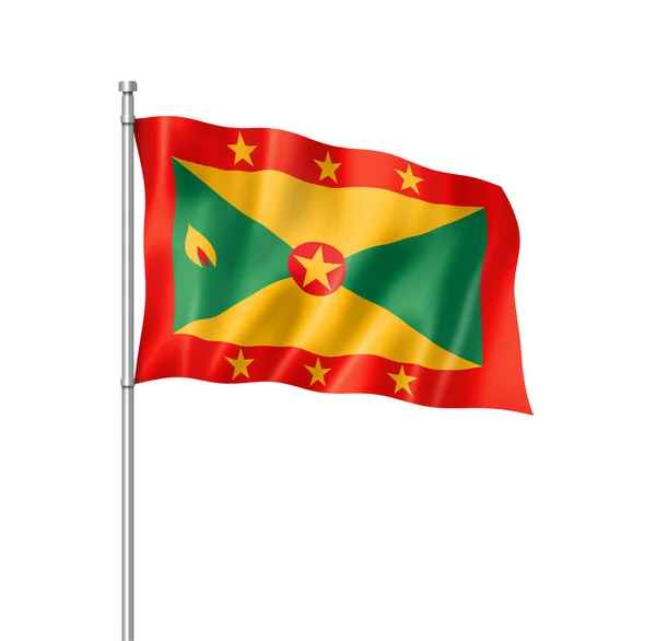 Bandiera Grenada Resa Tridimensionale Isolata Bianco — Foto Stock