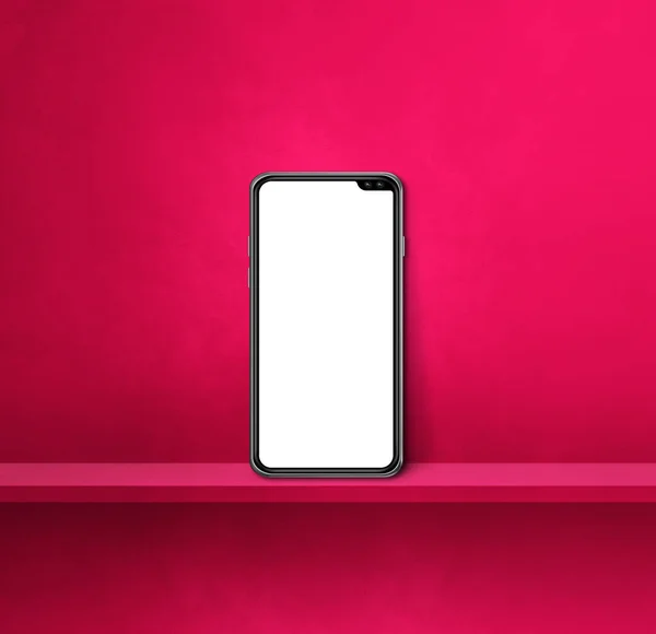 Мобильный Телефон Полке Розовой Стены Квадратный Моделирование — стоковое фото