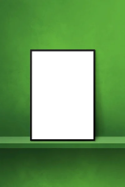 Black Picture Frame Leaning Green Shelf Illustration Blank Mockup Template — Foto Stock