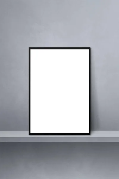 Black Picture Frame Leaning Grey Shelf Illustration Blank Mockup Template — Zdjęcie stockowe