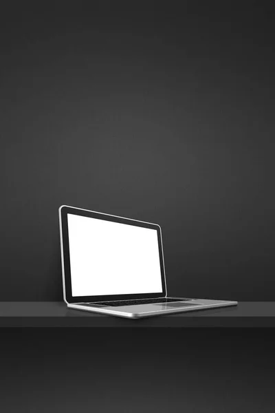 Laptop Bilgisayarı Siyah Rafta Dikey Arkaplan Görüntü — Stok fotoğraf