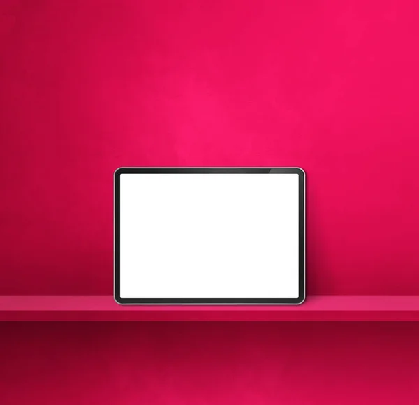 ピンクの壁の棚の上にデジタルタブレットPc 四角形の背景バナー 3Dイラスト — ストック写真
