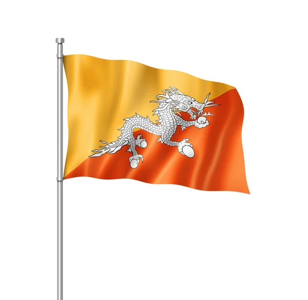 Bhutan Flag Tredimensionel Gengivelse Isoleret Hvid - Stock-foto