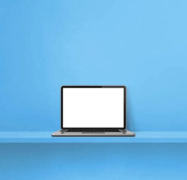 Laptop Bilgisayarı Mavi Rafta Kare Arka Plan Görüntü — Stok fotoğraf