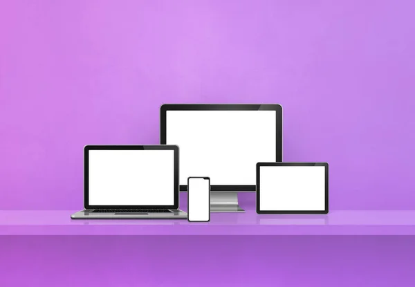 Мбаппе Ноутбук Мобильный Телефон Цифровой Планшетный Компьютер Фиолетовый Настенный Баннер — стоковое фото
