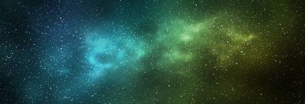 Night Starry Sky Bright Yellow Green Galaxy Horizontal Background Banner — Stockfoto