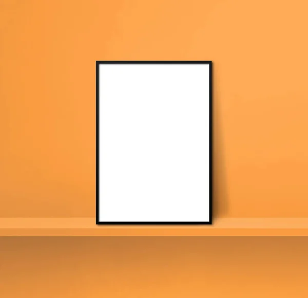 Schwarzer Bilderrahmen Lehnt Orangefarbenem Regal Illustration Leere Attrappen Vorlage Quadratischer — Stockfoto