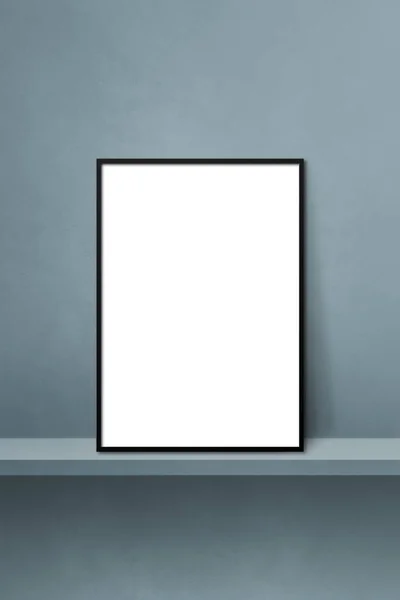Black Picture Frame Leaning Grey Shelf Illustration Blank Mockup Template — Stockfoto