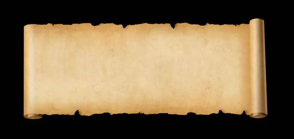 Old Paper Horizontal Banner Parchment Scroll Isolated Black Background — Foto Stock