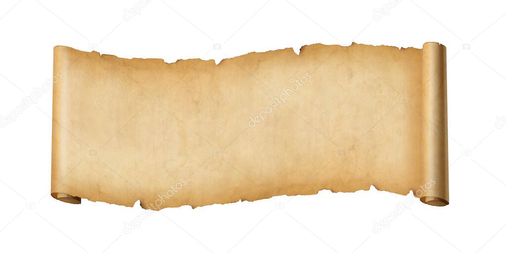 Old paper horizontal banner. Parchment scroll isolated on white background
