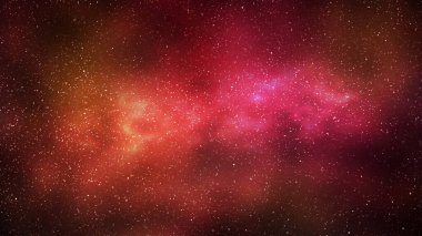 Night starry sky and bright red galaxy, horizontal background. 3d illustration of milky way and universe