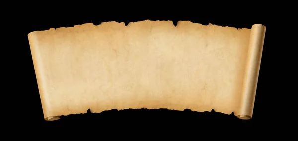 Старий Паперовий Горизонтальний Банер Пергаментний Прокрутка Ізольовано Чорному Тлі — стокове фото