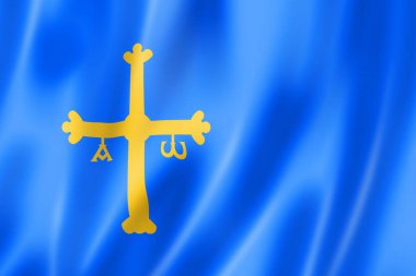 Asturias vilayeti bayrağı, İspanya 'da pankart koleksiyonu. 3B illüstrasyon