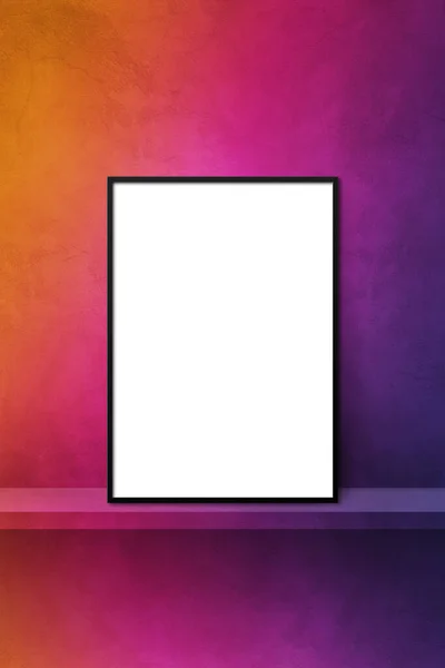 黑色画框靠在彩虹架子上 3D例证 空白的模型模板 纵向背景 — 图库照片