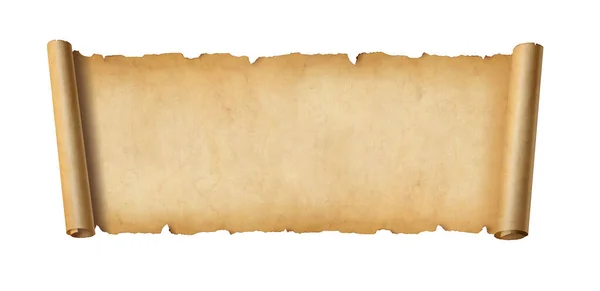 Vecchio Striscione Orizzontale Carta Pergamena Scorrimento Isolato Sfondo Bianco — Foto Stock