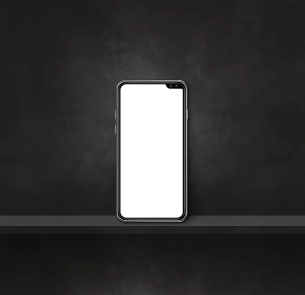 手机在黑墙架子上正方形背景 3D说明 — 图库照片