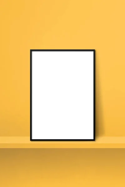 Black Picture Frame Leaning Yellow Shelf Illustration Blank Mockup Template — Stock Photo, Image