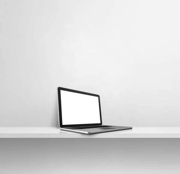 白いコンクリート棚のラップトップコンピュータ 正方形の背景 3Dイラスト — ストック写真