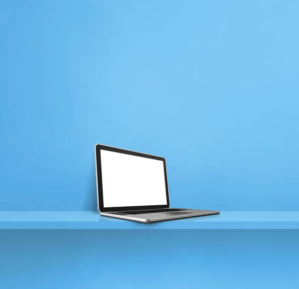 Laptop Komputer Niebieskiej Półce Kwadratowe Ilustracja — Zdjęcie stockowe