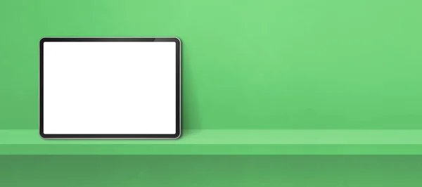 Yeşil Duvar Rafında Dijital Tablet Var Yatay Arkaplan Pankartı Görüntü — Stok fotoğraf