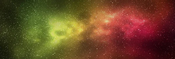 Cielo Stellato Notturno Galassia Rosso Giallo Brillante Banner Sfondo Orizzontale — Foto Stock