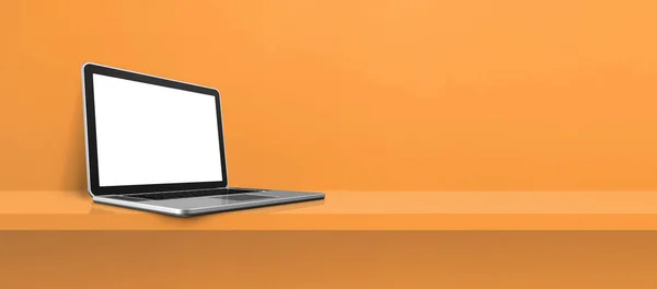Laptop Számítógép Narancssárga Polc Háttér Banner Illusztráció — Stock Fotó