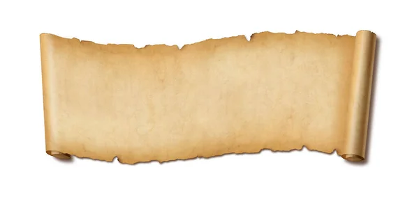 Old Paper Horizontal Banner Parchment Scroll Isolated White Background Shadow — Stock Photo, Image