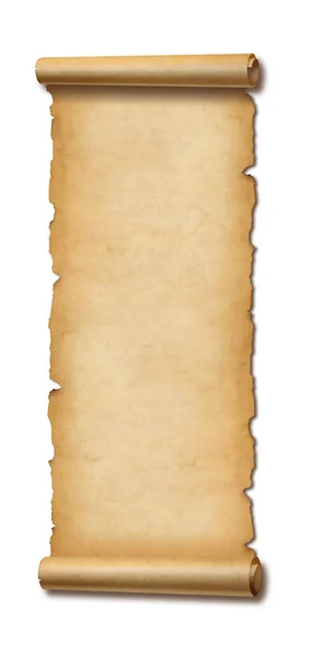 Старое Бумажное Вертикальное Знамя Пергаментный Свиток Изолирован Белом Фоне Тенью — стоковое фото