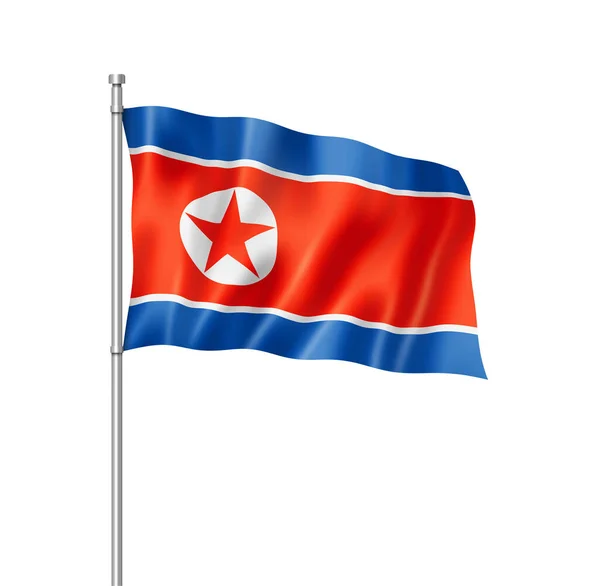 Nordkoreanische Flagge Dreidimensionales Rendering Isoliert Auf Weiß — Stockfoto
