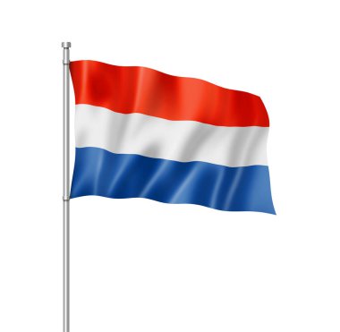 Hollanda bayrağı, üzerinde beyaz izole üç boyutlu render