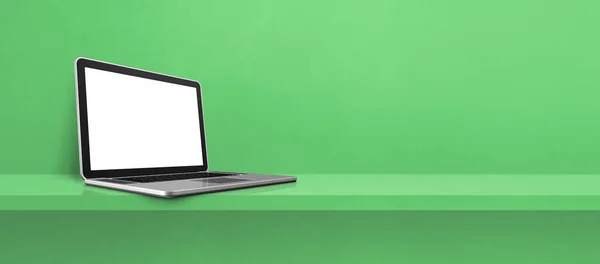Υπολογιστής Laptop Πράσινο Banner Φόντο Ράφι Εικονογράφηση — Φωτογραφία Αρχείου