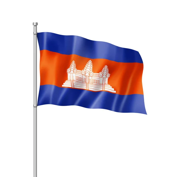 Flaga Kambodży Trzy Wymiarowe Render Białym Tle — Zdjęcie stockowe