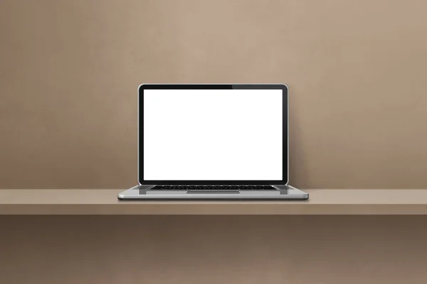 Laptop Komputer Brązowym Tle Półki Ilustracja — Zdjęcie stockowe