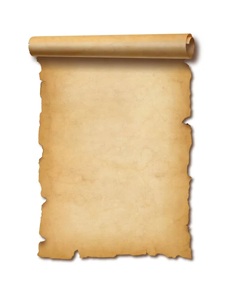 Starý Středověký List Papíru Pergamenový Svitek Izolovaný Bílém Pozadí Stínem — Stock fotografie