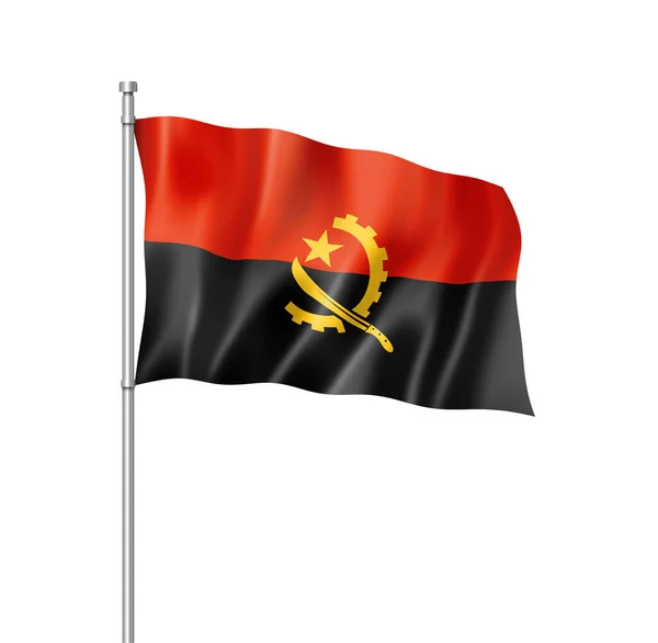 Angola Vlajka Tří Dimenzionální Vykreslování Izolované Bílém — Stock fotografie