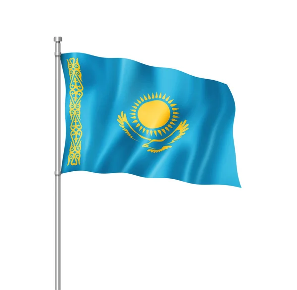 Kazakistan Bayrağı Üzerinde Beyaz Izole Boyutlu Render — Stok fotoğraf