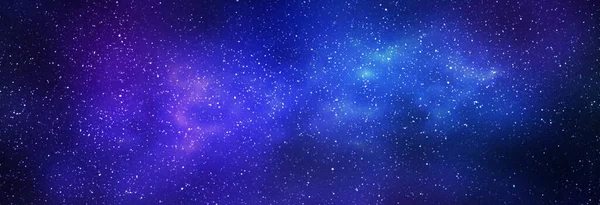 夜空星空 明亮的蓝色星系 水平背景横幅 三维银河与宇宙的图解 — 图库照片