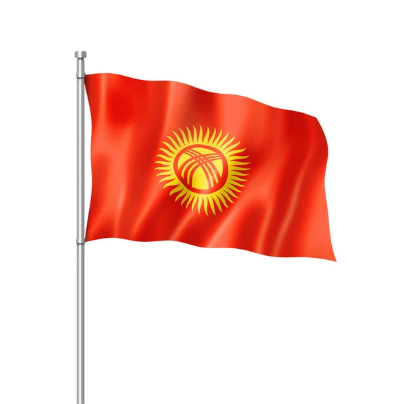 Δημοκρατία Της Κιργιζίας Σημαία Τριών Διαστάσεων Καθιστούν Απομονώνονται Λευκό — Φωτογραφία Αρχείου