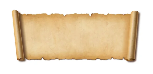Старый Бумажный Горизонтальный Баннер Пергаментный Свиток Изолирован Белом Фоне Тенью — стоковое фото