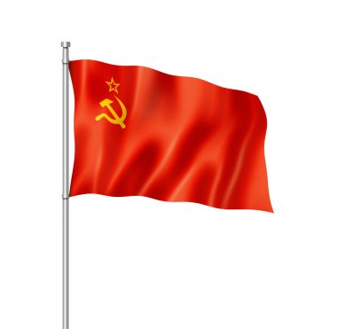 SSCB, Sovyetler Birliği bayrak, üç boyutlu render, üzerinde beyaz izole
