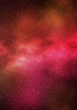 Gece yıldızlı gökyüzü ve parlak kırmızı galaksi, dikey arkaplan. Samanyolu ve evrenin 3D çizimi