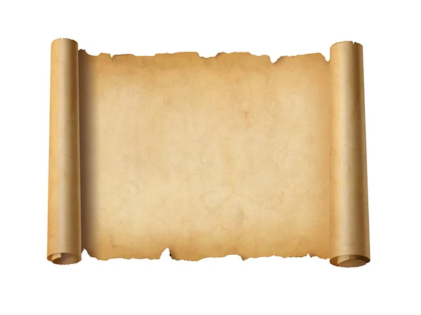 Folha Papel Medieval Antiga Rolo Pergaminho Horizontal Isolado Sobre Fundo — Fotografia de Stock