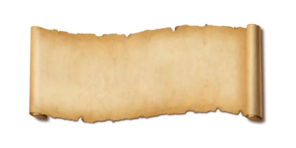 Old Paper Horizontal Banner Parchment Scroll Isolated White Background Shadow — Stock Photo, Image
