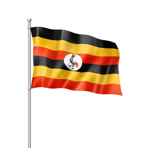 Ugandaflagge Dreidimensionale Darstellung Isoliert Auf Weiß — Stockfoto