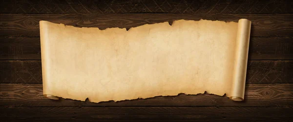 Old Paper Horizontal Banner Parchment Scroll Wood Board Background — Foto Stock