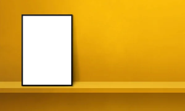 Czarna Ramka Obrazu Pochylająca Się Żółtej Półce Ilustracja Pusty Szablon — Zdjęcie stockowe